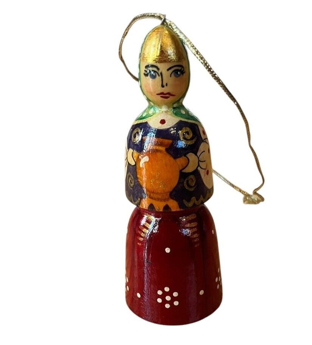 Russian Folk Art Ornament Matryoshka Doll Woman Wooden Traditional Dress 4”
